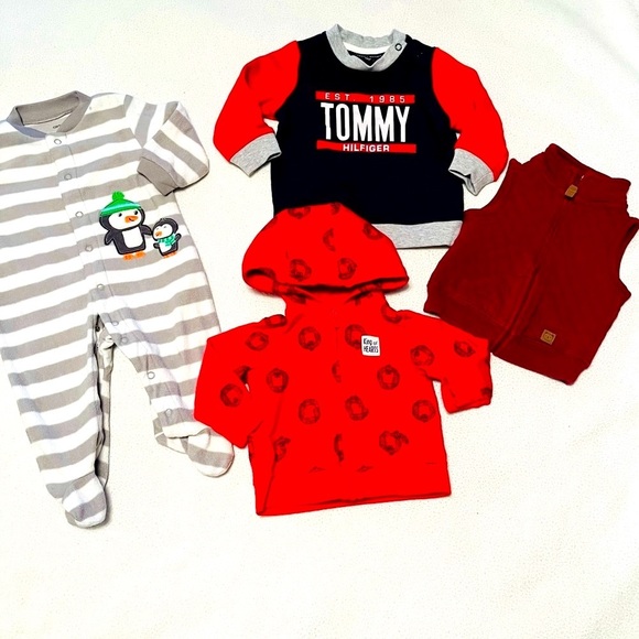 Baby Clothes Bundled Lot: Carters & Tommy Hilfiger Sweatshirts, Vest — 6 months - Picture 1 of 12